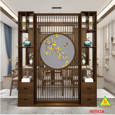 Vách ngăn phòng khách, vách ngăn tủ kệ bằng gỗ 4VTK16 - Nội thất lắp ráp Viendong adv