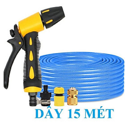 ️ Bộ dây vòi xịt nước rửa xe, tưới cây , tăng áp 3 lần, loại 15m 206319 đầu đồng, cút đồng nối nhựa đen