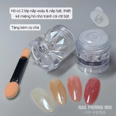 Tráng Gương Trắng Trong Suốt Hạt Siêu Mịn Cao Cấp Làm Nail Bóng Lấp Lánh Tặng Kèm Cọ Chà, Kết Hợp Cùng Nền Sơn Thạch Tạo Hiệu Ứng Móng Sáng Loáng