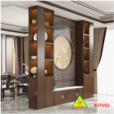 Kệ tivi kiêm vách ngăn phòng khách và nhà bếp có đèn 4VTV01 - Nội thất lắp ráp Viendong adv