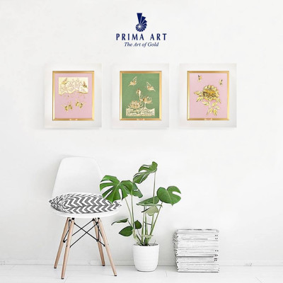 Tranh Vàng 24K PRIMA ART - Đôi Bướm và Hoa Mẫu Đơn - BST Luxe - Size 18x20cm - CGS-0657-02
