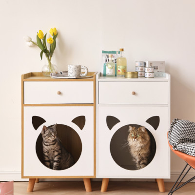 Tab đầu giường Juno Sofa Chất Lượng kết hợp Cat box màu trắng có chân