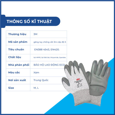 Găng tay chống cắt 3M cấp độ 5 tiêu chuẩn EN388 an toàn khi làm việc, lao động, thao tác chuẩn xác