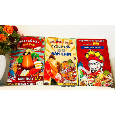 (ẢNH THẬT) Tranh treo tường tráng gương trang trí decor quán lẩu tranh vui nhộn kèm đinh treo