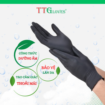 Găng Tay Y Tế Size M Không Bột Nitrile Màu Đen TTGLOVES (100 chiếc)