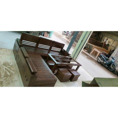 Bàn ghế phòng khách tay trứng góc to mặt nan