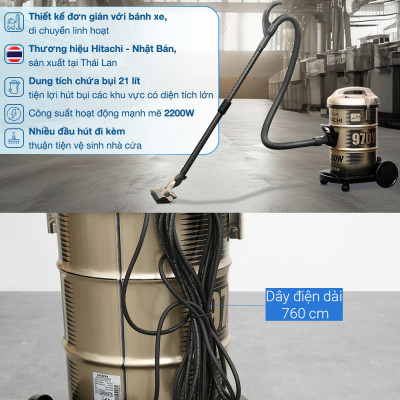 Máy hút bụi công nghiệp Hitachi CV-970Y 24CV TG dung tích 21L công suất 2200W xuất xứ Thái Lan - Hàng chính hãng
