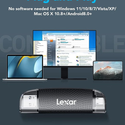 Đầu đọc thẻ nhớ Lexar RW310X Dual-Slot SD / MicroSD USB 3.2 Type-C và Type-A, tốc độ đọc 170Mb/s - Hàng chính hãng BH 12 tháng