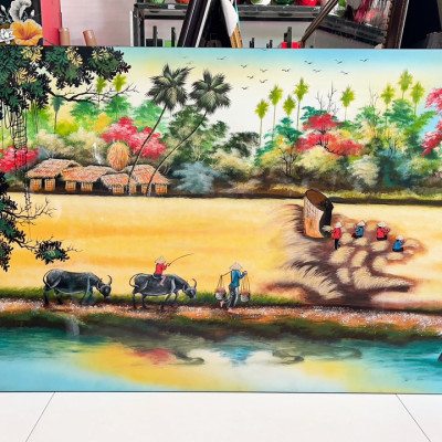 Tranh Sơn Mài - ĐỒNG QUÊ VIỆT NAM | Size 80x140 cm | Nét Đẹp Quê Hương – Nghệ Thuật Truyền Thống
