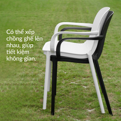 GHẾ NHỰA ĐÚC XẾP CHỒNG CÓ TAY VỊN