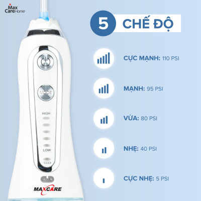 Máy tăm nước cầm tay vệ sinh răng miệng từ Nhật Bản chính hãng Maxcare Max456SE - khoang nước nhỏ gọn 240ml với túi chống sốc đi kèm, dễ mang mang đi, pin sạc dùng trong nửa tháng