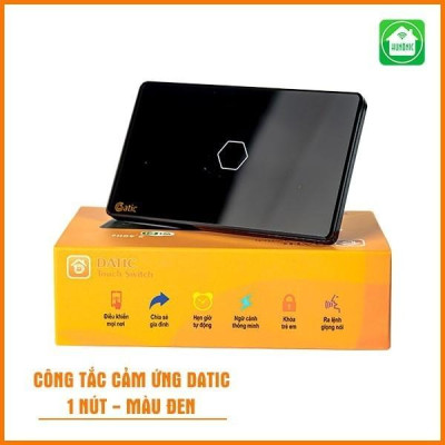 Công tắc cảm ứng Hunonic Datic 1 nút kết nối Wifi điều khiển mọi thiết bị từ xa qua điện thoại, 2 màu trắng và đen