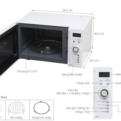 Lò Vi Sóng Có Nướng Điện Tử Sharp R-G371VN-W - 23 Lít - Hàng chính hãng