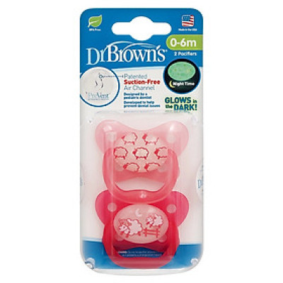 [ PV12006 - Hồng ] Set 2 ty ngậm phát sáng dạ quang Prevent chỉnh nha, chống vẩu Dr.Brown