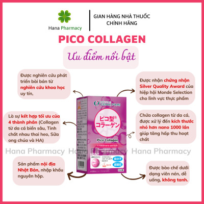[Nhập khẩu chính hãng] PICO COLLAGEN với collagen kích thước siêu nhỏ, hyaluronic acid, sữa ong chúa, chiết xuất nhau thai giúp tăng đàn hồi và độ ẩm, ngừa mụn, làm chậm lão hóa da, giúp da căng mịn (Hộp 180 viên/30 ngày)