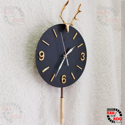 Đồng Hồ Treo Tường Nghệ Thuật  KIM TRÔI Quả Lắc -Hình Đầu Hươu (Nai) kim dạ quang phát sáng vào ban đêm