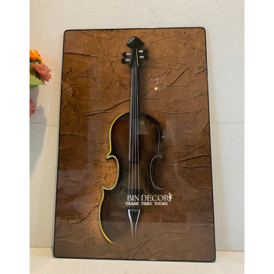 (ẢNH THẬT) Tranh treo tường đàn violon trang trí decor phòng âm nhạc bo viền kèm đinh