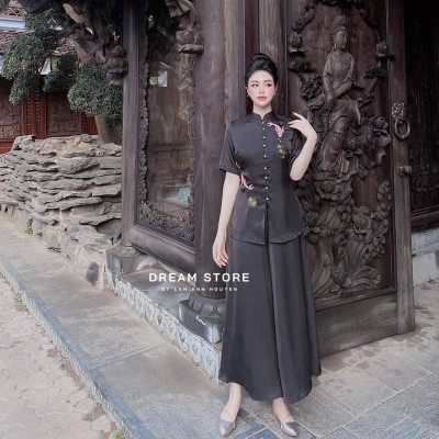 Đồ Lam Nữ Đi Chùa SJ14 Trang Nhã Kín Đáo Dành Cho Phật Tử THÊU CÁ THỦ CÔNG