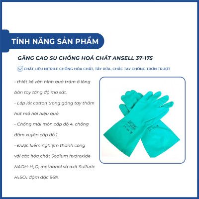 Găng tay bảo hộ rửa chén ngăn hóa chất và dầu mỡ Ansell 37-175 độ dày cao, bền dai