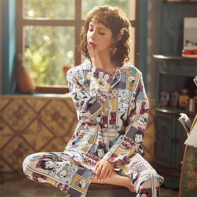 Bộ Ngủ Pijama Nữ HÀNG CÓ SẴN Bộ mặc nhà, Bộ Đồ Ngủ Chất Liệu Cotton Sợi Tơ Sữa Dài Tay Họa Tiết Dễ Thương Cao Cấp