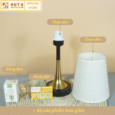 Đèn Ngủ Để Bàn HUTA Light For Life T5 Thép Mạ Đồng, Sang Trọng Decor Trang Trí Phòng Ngủ Khách Sạn, Điều Chỉnh Độ Sáng, Ánh Sáng Vàng