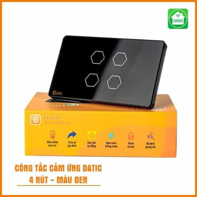 Công Tắc Wifi Hunonic Datic 4 Nút Ấn Chữ Nhật, Bật Tắt Từ Xa Trên Điện Thoại Và Ra Lệnh Giọng Nói