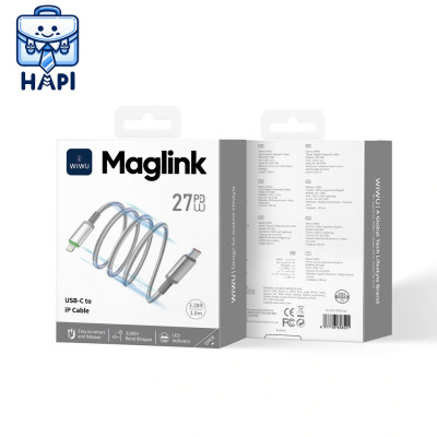 Cáp sạc Type-C to L 27W hàng chính hãng WiWU Maglink Wi-C083. Dây dù nylon siêu bền, truyền đẫn ổn định