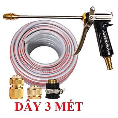 ️ Bộ dây vòi xịt nước rửa xe, tưới cây , tăng áp 3 lần, loại 3m,5m 206318 đầu đồng,cút đồng+ đai