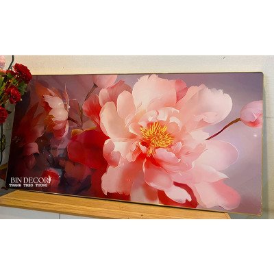 (ẢNH THẬT) Tranh treo tường hoa mẫu đơn hồng có sẵn khung kèm đinh