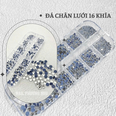 Khay Đá Chân Lưới Keo Mix Size YHB 12 Ngăn, Đính Móng Cao Cấp 1440 Viên, Đá Pha Lê Sáng Lâu, Bám Chắc Làm Nail Màu Trắng AB, Vàng Trà Nữ