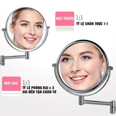 Gương trang điểm để bàn, LED, treo tường, Crom, phóng đại zoom x3, 2 mặt xoay siêu nét nhiều mẫu Minh House