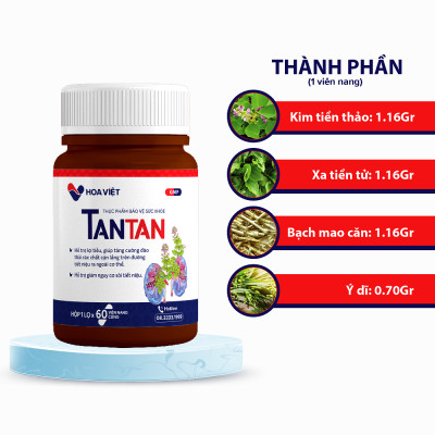Viên sỏi Tan Tan Hoa Việt thảo dược giảm nguy cơ sỏi thận sỏi giảm viêm đường tiết niệu hộp 60 viên