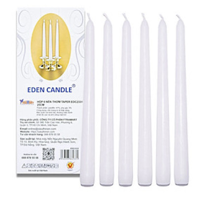 Hộp 6 Nến Thơm Taper Eden Candle FTRAMART EDC2331 cao 25cm (Trắng), phù hợp nhiều không gian trang trí