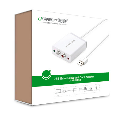 Bộ chuyển âm thanh USB ra 2 đầu 3.5mm (tai nghe+Mic) và 2 đầu hoa sen (RCA) dài 1M UGREEN 30521 - Hãng Chính Hãng