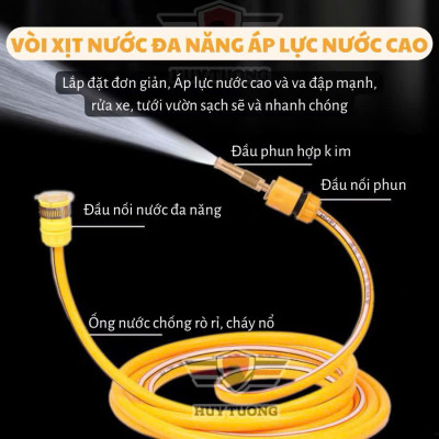 Vòi Tưới Cây, Vòi Xịt Rửa Xe Đa Năng Tăng Áp Lực Nước Cực Mạnh 10m, Lắp Vòi Nước Thông Thường (Đầu Vòi Đồng) - HÀNG CHÍNH HÃNG MINIIN