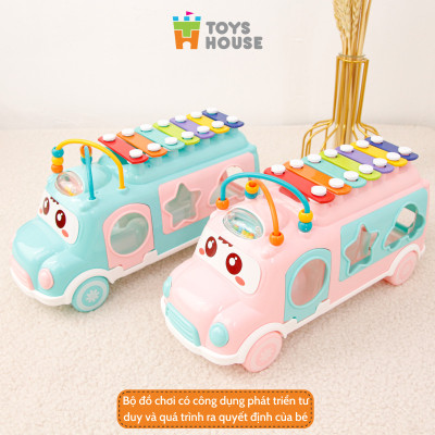 Đồ chơi giáo dục cho bé - ô tô thả khối kết hợp đàn gõ Xylophone ToysHouse HE8036 - màu xanh/hồng