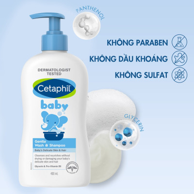 Sữa tắm gội dịu lành cho bé Cetaphil Baby Gentle Wash & Shampoo 400ml