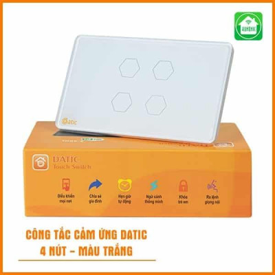 Công Tắc Wifi Hunonic Datic 4 Nút Ấn Chữ Nhật, Bật Tắt Từ Xa Trên Điện Thoại Và Ra Lệnh Giọng Nói