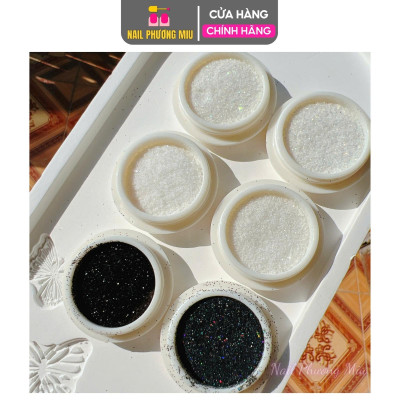 Set Nhũ Rắc Đen Trắng 6 Hũ, Chất Liệu Tinh Thể Kim Cương Siêu Sáng, Trang Trí Móng Lung Linh, Dành Cho Thợ Làm Nail Nữ Women