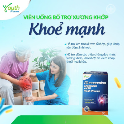 Viên Uống Glucosamine Chondroitin +MSM Youth Pharma Hỗ Trợ Làm Trơn Ổ Khớp, Giúp Khớp Vận Động Linh Hoạt. Hộp 30 Viên