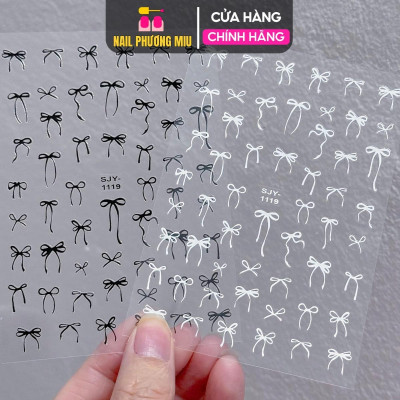 Sticker 3D Nơ Nổi Dài Ngắn Đen Trắng SJY1119 Làm Nail Siêu Xinh, Hình Dán Móng Nơ Ruy Băng Mix Kiểu Phong Cách Điệu Đà Đẹp Mắt Và Tinh Tế