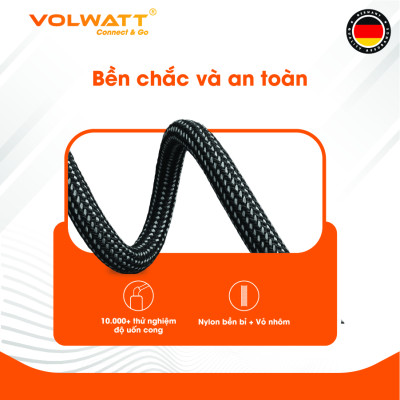 Cáp sạc nhanh 60W Volwatt GE-A35-CC hàng chính hãng | Cáp Type-C to Type-C có LED hiển thị công suất, dây nylon bền bỉ, truyền dữ liệu 480Mbps – BH 12 tháng