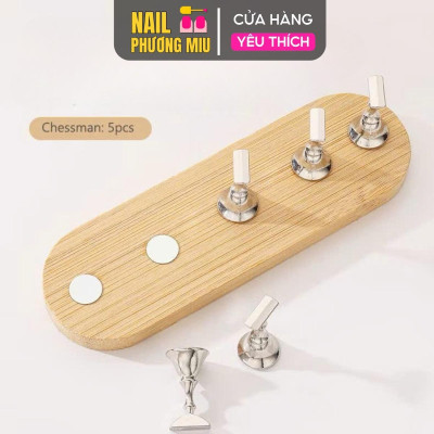 Đế Móng Mẫu Bằng Gỗ Hình Oval Dài 13cm Màu Vàng Kèm 5 Chân Gắn Móng Giả Nailbox Dày Đẹp Làm Nail Tiện Lợi, Đế Gỗ Dày Đẹp Gắn Nam Châm