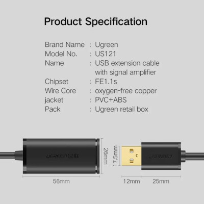 Ugreen UG10319US121TK 5M màu Đen Cáp tín hiệu nối dài USB 2.0 có chip khuếch đại cao cấp - HÀNG CHÍNH HÃNG