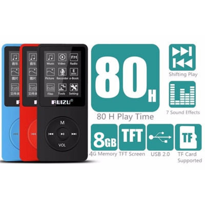 Máy nghe nhạc Ruizu X02: Thiết kế nhỏ gọn, ghi âm chất lượng cao, nghe đài FM, hỗ trợ nhạc Lossless (MP3/WMA/WAV/APE/FLAC), màn hình TFT 1.8 inch, bộ nhớ 8GB/16GB, thẻ nhớ microSD 64GB, pin 80 giờ, giải trí tiện lợi mọi lúc mọi nơi - Hàng nhập khẩu