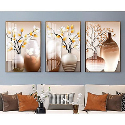 Tranh tráng gương Cao cấp Bộ 3 bình hoa