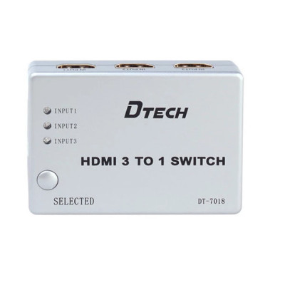 Bộ gộp HDMI 3 vào 1 ra (có Remote) Dtech DT-7018 chính hãng