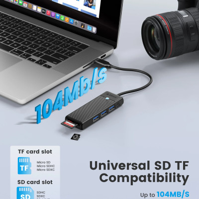 Bộ Chuyển Đổi HUB TypeC 1 USB ra 4 cổng USB 3.0 5Gps/ TF/SD 3.0*1 5Gbps PAPW3AT-C3-015 Orico - Hàng Chính Hãng