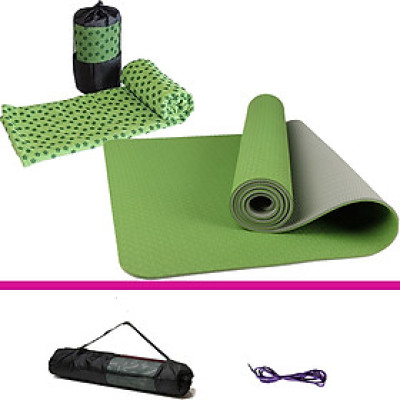 Combo Bộ Thảm Tập Yoga TPE 2 lớp + Khăn Trải Thảm ( Màu Ngẫu Nhiên)