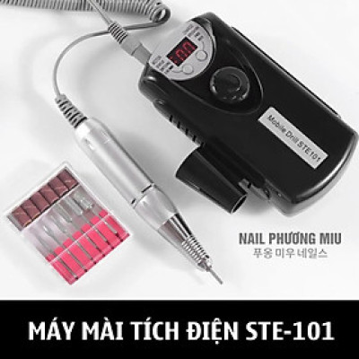 Máy Mài Móng Tích Điện STE-101 Màu Đen, Hồng Tặng Kèm 6 Đầu Mài Làm Nail Siêu Êm, Màn Hình LED, Nút Xoay Drill STE101 Pin Khỏe Đến 10h, Tốc Độ Cao